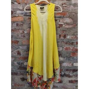 SB Fashion Womens Sundress Free Size One Size Yellow Floral Embroidered Beaded